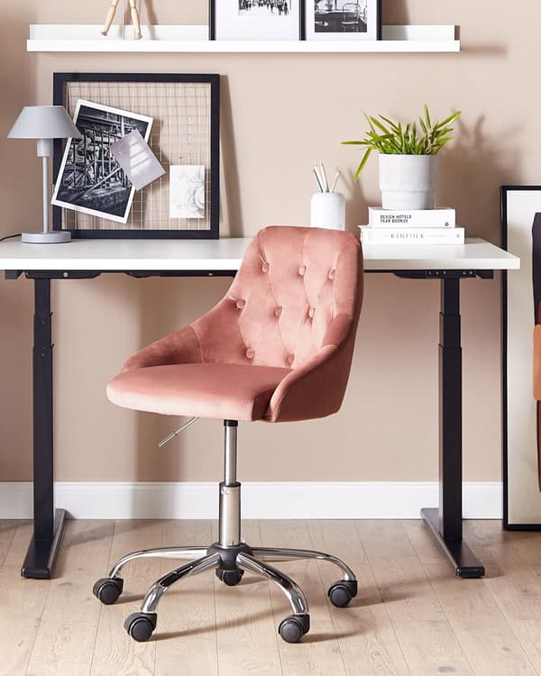 Kontorstol Lyserød Velour Moderne Skrivebordsstol med Hjul Drejestol til Pigeværelse Ergonomisk Stol med Armlæn