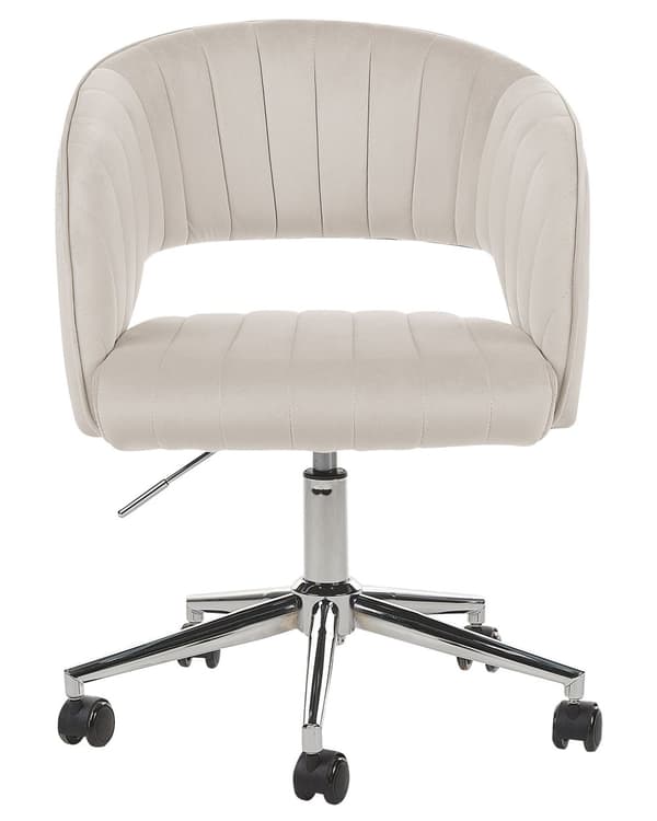 Kontorstol Beige Velour Moderne Skrivebordsstol med Hjul Drejestol til Pigeværelse Ergonomisk Stol med Armlæn