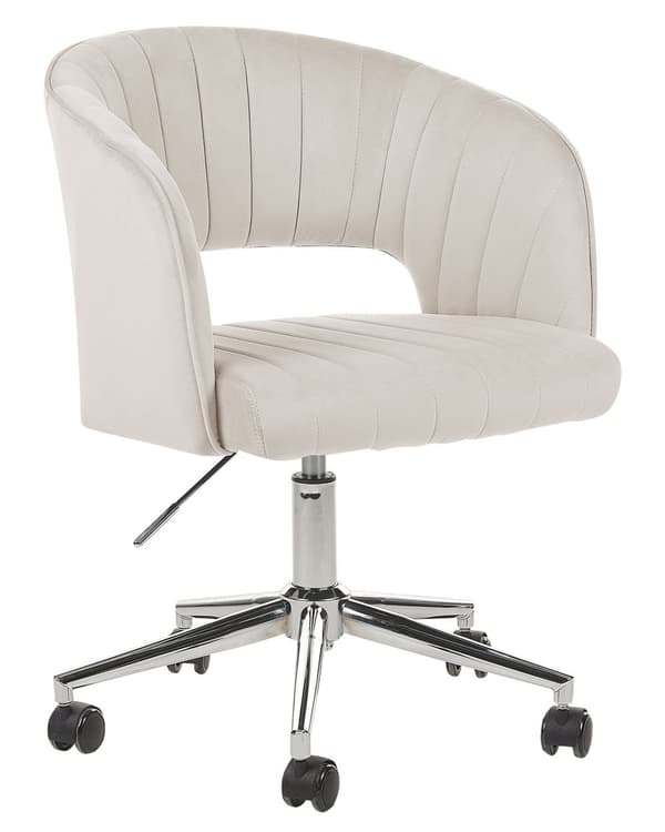 Kontorstol Beige Velour Moderne Skrivebordsstol med Hjul Drejestol til Pigeværelse Ergonomisk Stol med Armlæn