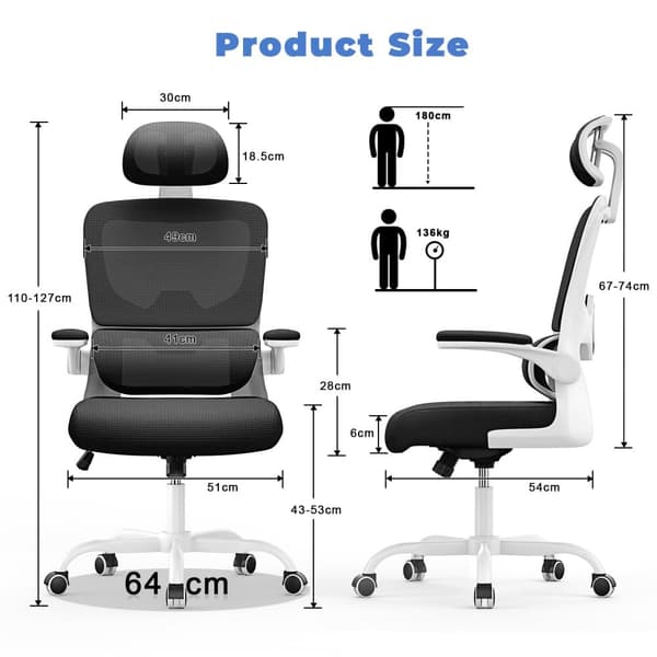 Ergonomisk kontorstol, højdejusterbar drejestol til hjemmet og kontoret