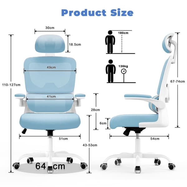 Ergonomisk kontorstol, højdejusterbar drejestol til hjemmet og kontoret