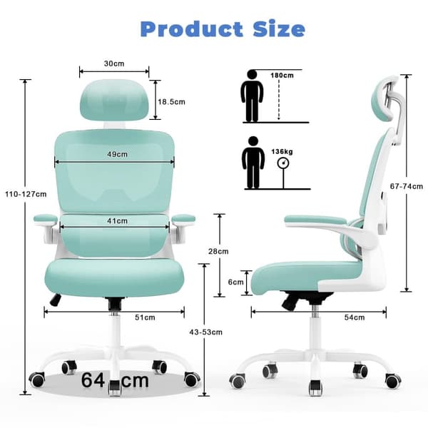 Ergonomisk kontorstol, højdejusterbar drejestol til hjemmet og kontoret
