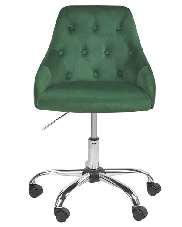 Työtuoli smaragdinvihreä sametti verhoiltu 60 x 75-85 cm säädettävä pyörillä kääntyvä napitettu glamour