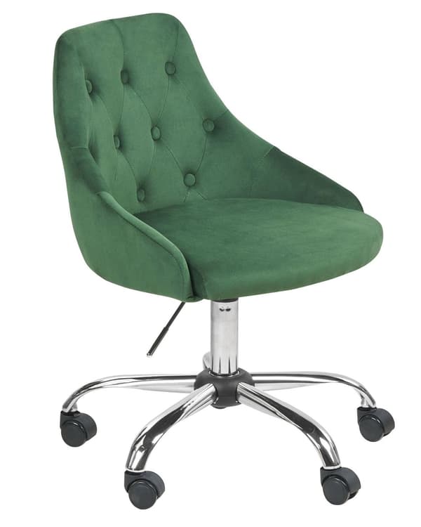 Kontorstol Grøn Velour Moderne Skrivebordsstol med Hjul Drejestol til Pigeværelse Ergonomisk Stol med Armlæn