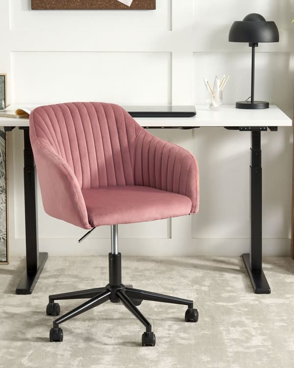Kontorstol Rosa Fløyel Justerbar Svingbar Moderne design Hjemmekontor