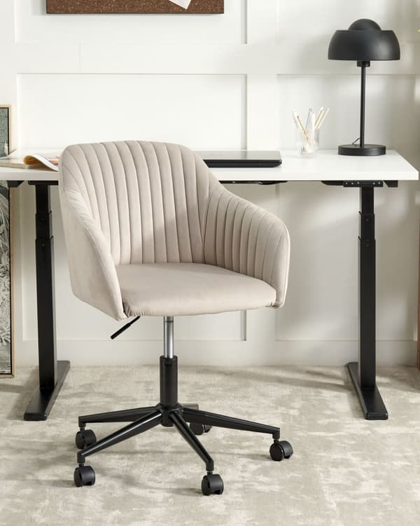 Kontorstol Taupe Fløyel Justerbar Svingbar Moderne design Hjemmekontor