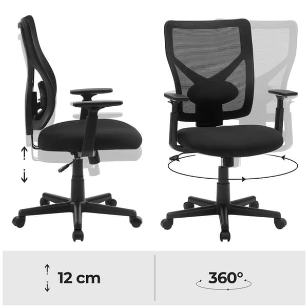 Rootz Ergonomisk kontorstol - Justerbare armlæn - Vippefunktion - Åndbart mesh - Bæreevne 120 kg - Sort