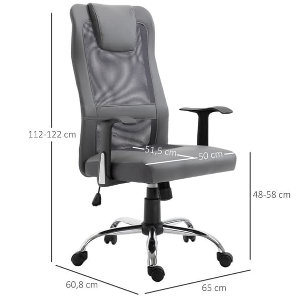 Rootz Kontorsstol Executive - Grå - Skum, Läder, Metall - 25,59 cm x 23,94 cm x 48,03 cm
