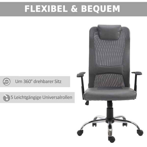 Rootz Kontorsstol Executive - Grå - Skum, Läder, Metall - 25,59 cm x 23,94 cm x 48,03 cm