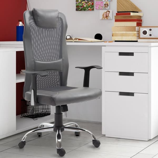 Rootz Kontorsstol Executive - Grå - Skum, Läder, Metall - 25,59 cm x 23,94 cm x 48,03 cm