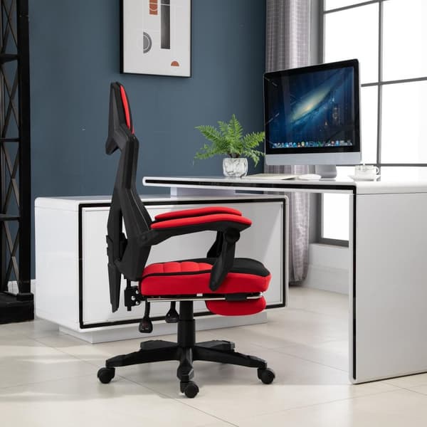 Nancy's Piqua Gamestoel - Draaistoel - Voetsteun - Mesh - Verstelbaar In Hoogte - 58 x 72 x 108-118 cm - Svart - Rood