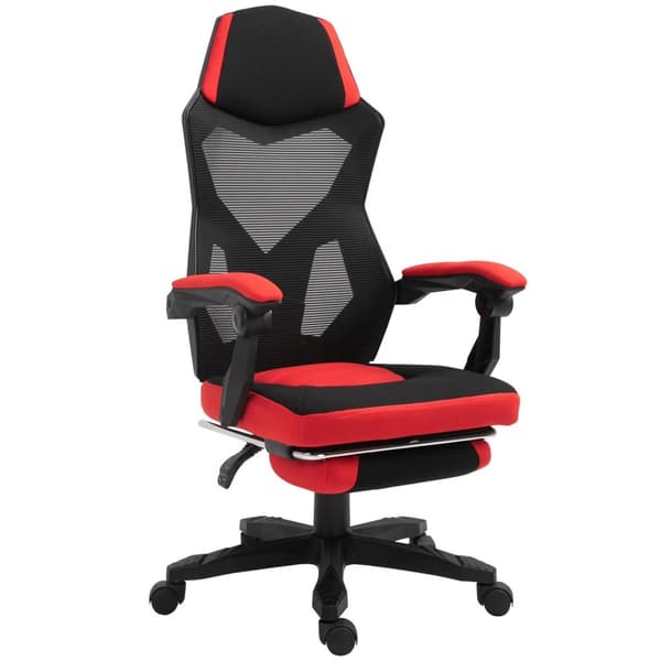Nancy's Piqua Gamestoel - Draaistoel - Voetsteun - Mesh - Verstelbaar In Hoogte - 58 x 72 x 108-118 cm - Svart - Rood