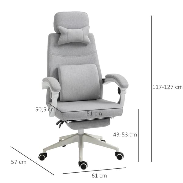 Rootz Kontorstol - Drejestol - Executive stol - Ergonomisk - 51 x 50 x 117-127 cm - Justerbar - Fodstøtte - Vippefunktion - Grå