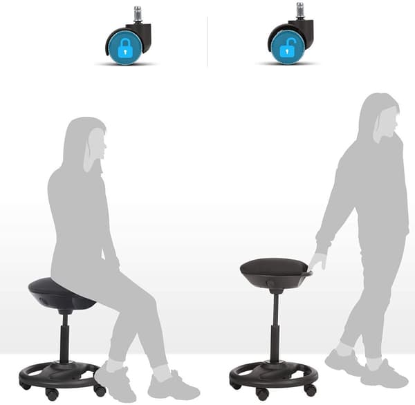 Rootz Work Taburet - Ergonomisk - På hjul - Tiltbar - Højdejusterbar - Roterbar - Sort - Stof - Nylon - Jern - 50 x 50 x 55-73 cm