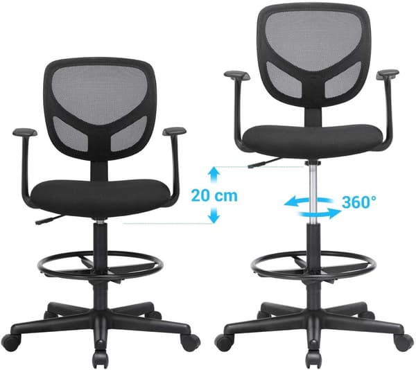 Rootz Kontorsstol - Snurrstol - Arbetspall - Ergonomisk - Armstöd - Justerbart i höjdled - Fotstöd - Svart - Plast - Tyg - 64 x 64 x 97-117 cm