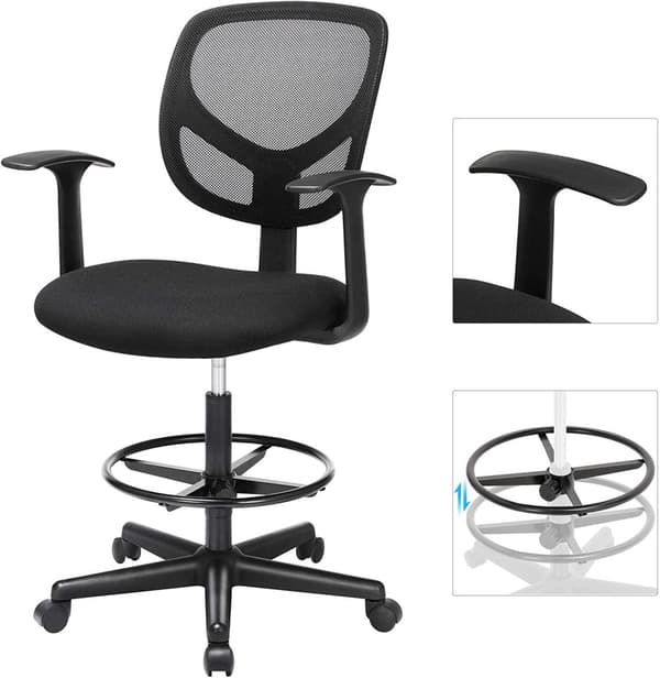 Rootz Kontorsstol - Snurrstol - Arbetspall - Ergonomisk - Armstöd - Justerbart i höjdled - Fotstöd - Svart - Plast - Tyg - 64 x 64 x 97-117 cm