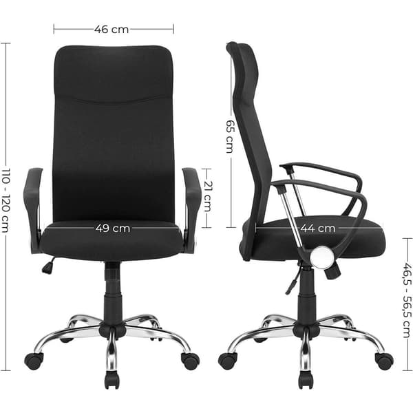 Rootz Kontorsstol - Snurrstol - Ergonomisk - Executive Stol - Höjdjusterbar - Klädd - Svart - 63 x 63 x (110-120) cm