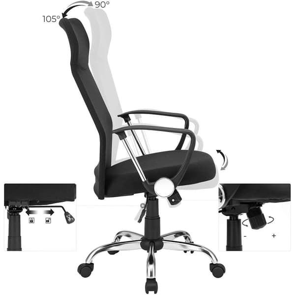 Rootz Kontorsstol - Snurrstol - Ergonomisk - Executive Stol - Höjdjusterbar - Klädd - Svart - 63 x 63 x (110-120) cm