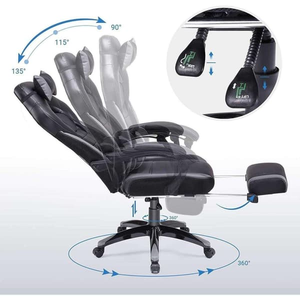 Rootz Gaming Chair - Kontorstol med fodstøtte - Sort-Grå