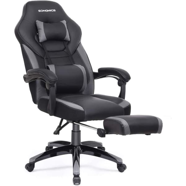 Rootz Gaming Chair - Kontorstol med fodstøtte - Sort-Grå