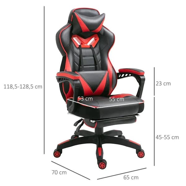 Rootz Gaming Chair - Ergonomisk kontorsstol - Snurrstol - Justerbar rygg - Skum+PU Läder+Metal, Svart+Röd