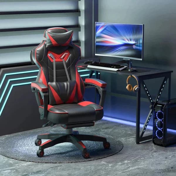 Rootz Gaming Chair - Ergonomisk kontorsstol - Snurrstol - Justerbar rygg - Skum+PU Läder+Metal, Svart+Röd