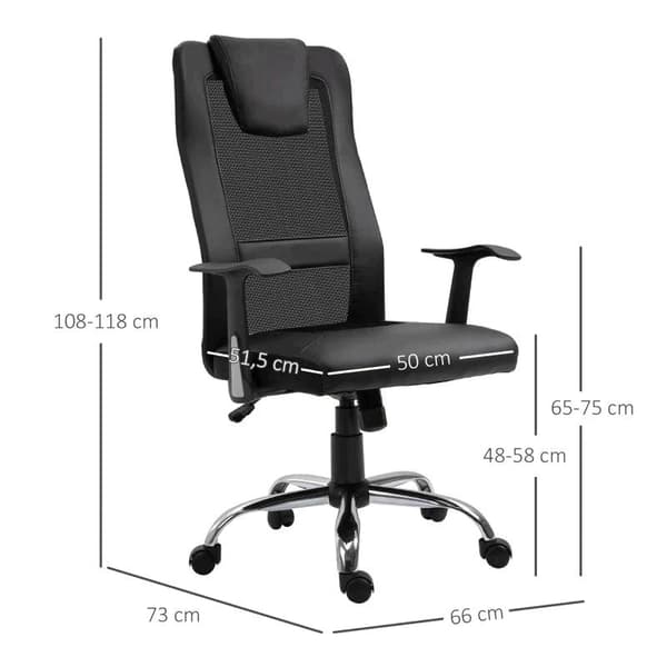 Rootz Kontorstol - Drejestol - Executive Chair - Skrivebordsstol - Højdejusterbar - Sort - L66 x B73 x H(108-118) cm
