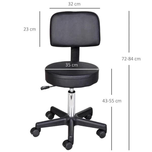Rootz Rolling Stool - Work Stool - Cosmetic Stool - Swivel Stool - Salon Stool - Black
