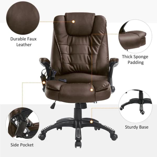 Rootz Office Chair - Vibrating Massage Chair - Massage Chair - Gaming Chair - Computer Chair - Leather - Brown