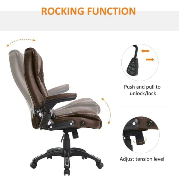 Rootz Office Chair - Vibrating Massage Chair - Massage Chair - Gaming Chair - Computer Chair - Leather - Brown
