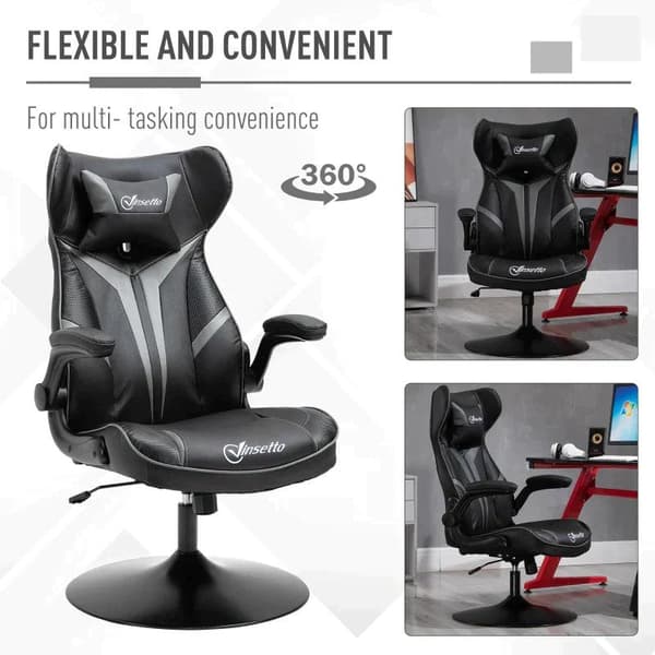 Rootz Gaming Chair - Kontorstol - Kunstlæder - Justerbar hovedpude - Grå/Sort - 67 cm x 75 cm x 112 cm