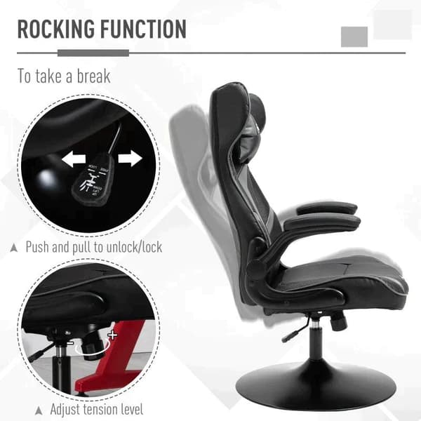 Rootz Gaming Chair - Kontorstol - Kunstlæder - Justerbar hovedpude - Grå/Sort - 67 cm x 75 cm x 112 cm