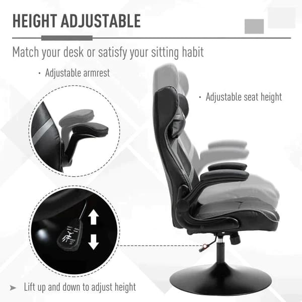 Rootz Gaming Chair - Kontorstol - Kunstlæder - Justerbar hovedpude - Grå/Sort - 67 cm x 75 cm x 112 cm