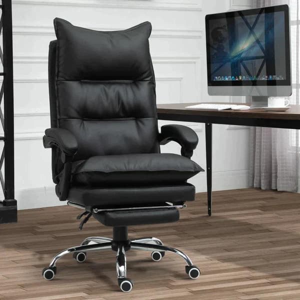 Rootz kontorsstol - Skrivbordsstol - Snurrstol - Fotstöd - Justerbar i höjdled - konstläder - Svart - 66 x 72 x 122-130 cm