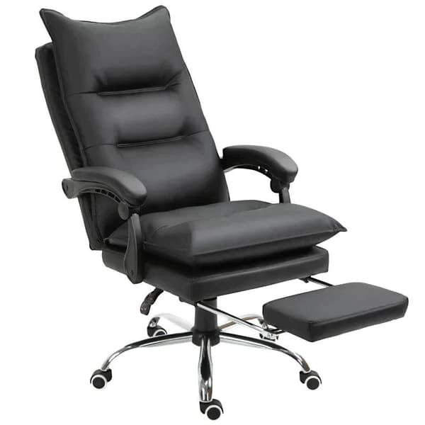 Rootz kontorsstol - Skrivbordsstol - Snurrstol - Fotstöd - Justerbar i höjdled - konstläder - Svart - 66 x 72 x 122-130 cm