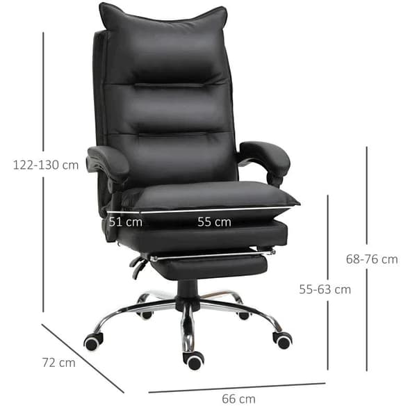 Rootz kontorsstol - Skrivbordsstol - Snurrstol - Fotstöd - Justerbar i höjdled - konstläder - Svart - 66 x 72 x 122-130 cm