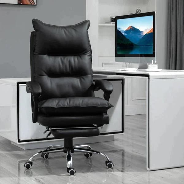 Rootz kontorsstol - Skrivbordsstol - Snurrstol - Fotstöd - Justerbar i höjdled - konstläder - Svart - 66 x 72 x 122-130 cm