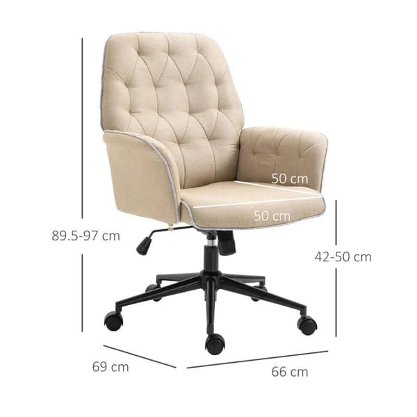 Rootz kontorsstol - Snurrstol - Hemmakontorsstol - Skrivbordsstol - Datorstol - Arbetsstol - Beige - 66 x 69 x 89,5-97 cm