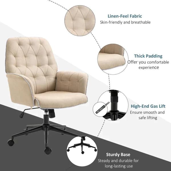 Rootz kontorsstol - Snurrstol - Hemmakontorsstol - Skrivbordsstol - Datorstol - Arbetsstol - Beige - 66 x 69 x 89,5-97 cm