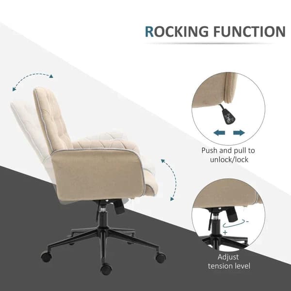 Rootz kontorsstol - Snurrstol - Hemmakontorsstol - Skrivbordsstol - Datorstol - Arbetsstol - Beige - 66 x 69 x 89,5-97 cm