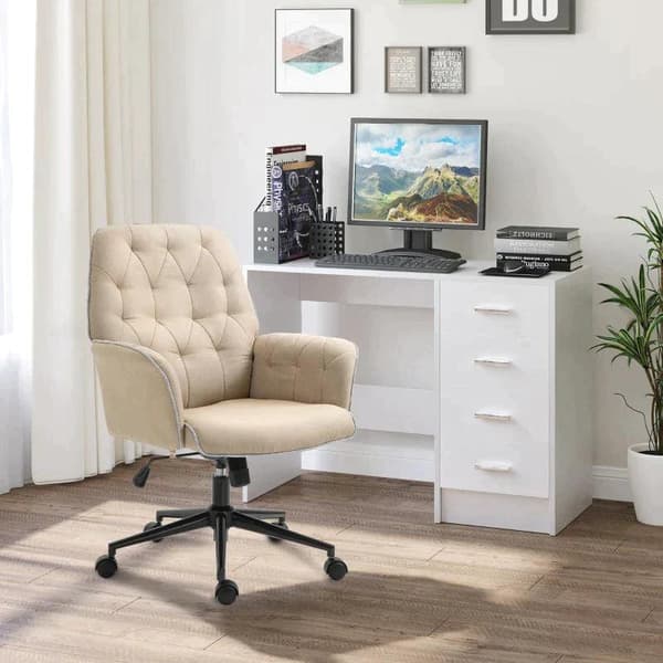 Rootz kontorsstol - Snurrstol - Hemmakontorsstol - Skrivbordsstol - Datorstol - Arbetsstol - Beige - 66 x 69 x 89,5-97 cm