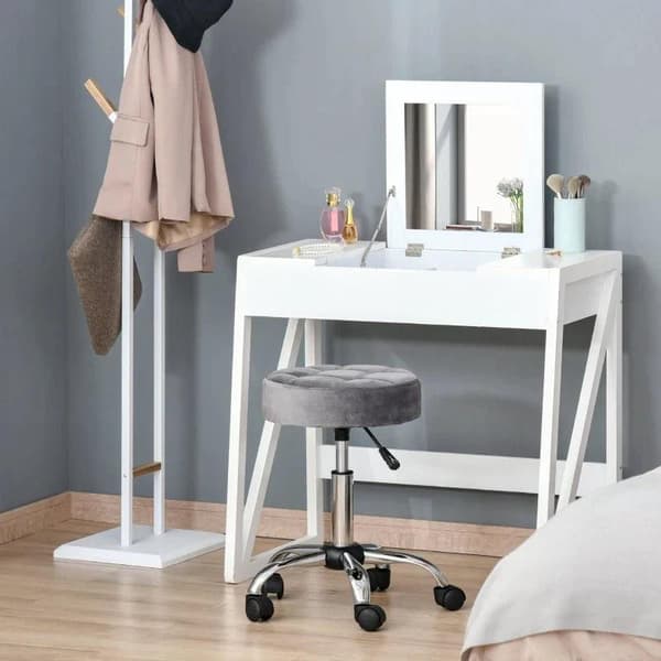 Rootz Salonstol - Salonstol med hjul - Drejelig skammel - Højdejusterbar - Salonstol - Velvet Touch - Grå - 35 x 35 x 49-61 cm