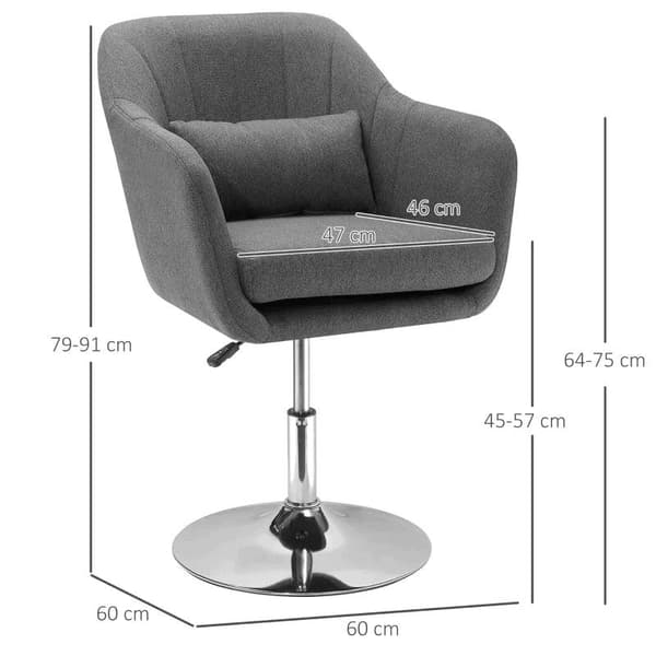 Rootz Drejestol - Kontorstol - Arbejdsskammel - Drejestol - Højdejusterbar - Linnedlignende polyester - Stål - Mørkegrå - 57 x 57 x 77,5-87 cm