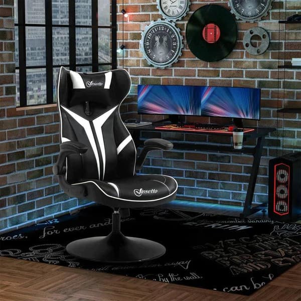 Rootz Gaming Chair - Ergonomisk computerstol - Drejestol - Med Vippefunktion - Sort/Hvid - 67 cm x 75 cm x 112 cm