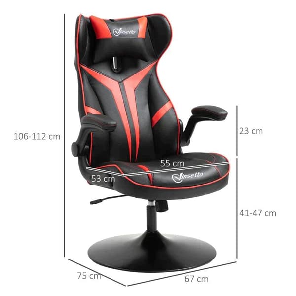 Rootz Gaming Chair - Ergonomisk Computerstol - Drejestol - Med Vippefunktion - Sort/Rød - 67 x 75 x 106-112 cm