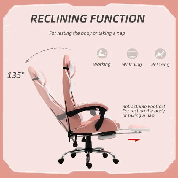Rootz Gaming Chair - Kontorstol - Computerstol - Drejestol - Skrivebordsstol - Pink - 64 cm x 67 cm x 127 cm