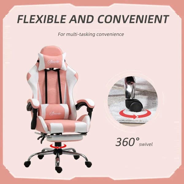 Rootz Gaming Chair - Kontorstol - Computerstol - Drejestol - Skrivebordsstol - Pink - 64 cm x 67 cm x 127 cm