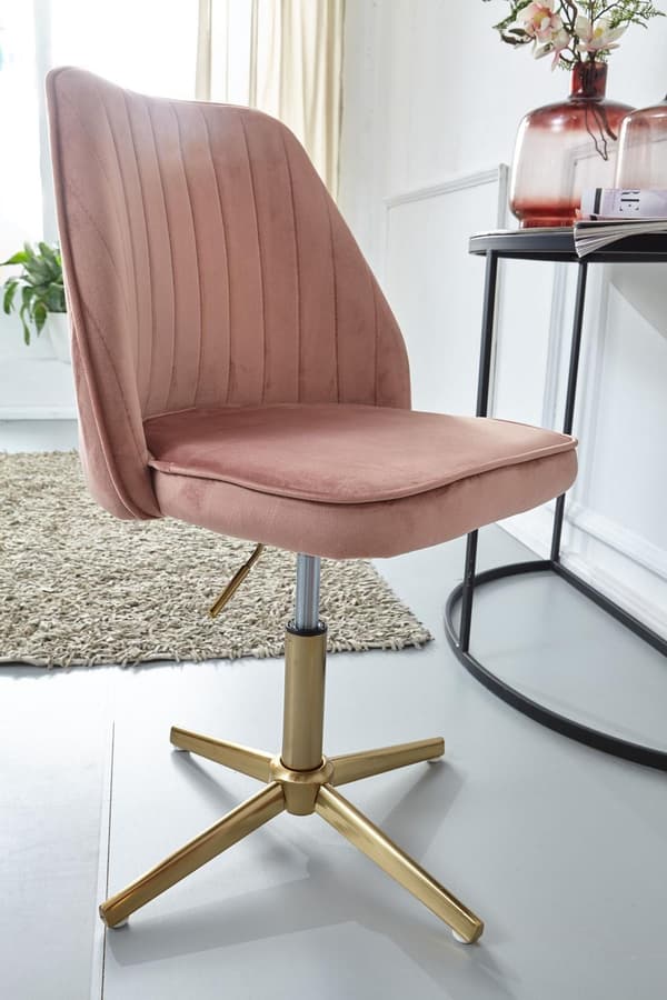 Rootz skrivebordsstol pink fløjl design drejestol med ryglæn - skalstol 120 kg højdejusterbar - Worchair uden hjul - Stol skrivebord hjemmekontor Rote