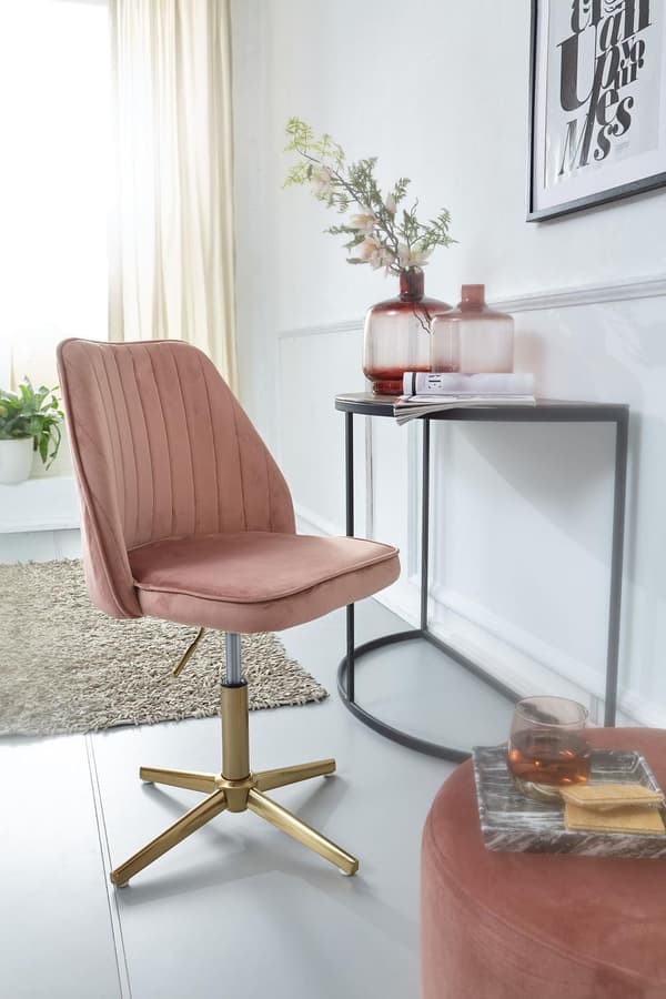 Rootz skrivebordsstol pink fløjl design drejestol med ryglæn - skalstol 120 kg højdejusterbar - Worchair uden hjul - Stol skrivebord hjemmekontor Rote