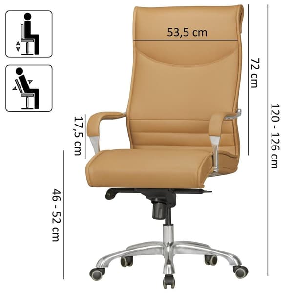 Rootz kontorstolebetræk imiteret læder karamel design skrivebordsstol X-XL 150 kg executive stol højdejusterbar drejestol ergonomisk med armlæn polstr